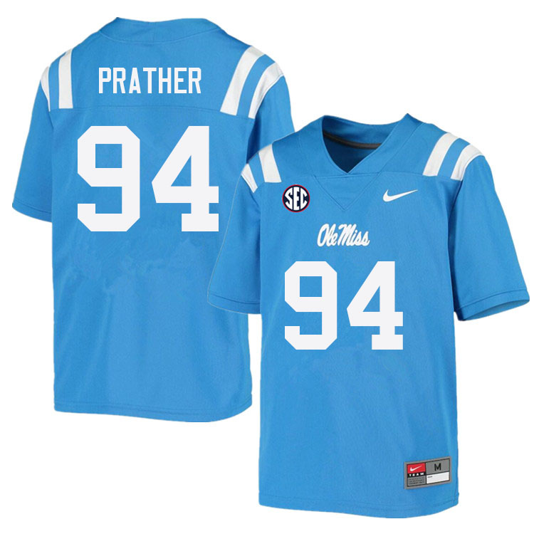 Tavion Prather Ole Miss Rebels NCAA Men's Powder Blue #94 Stitched Limited College Football Jersey GZI5258BJ